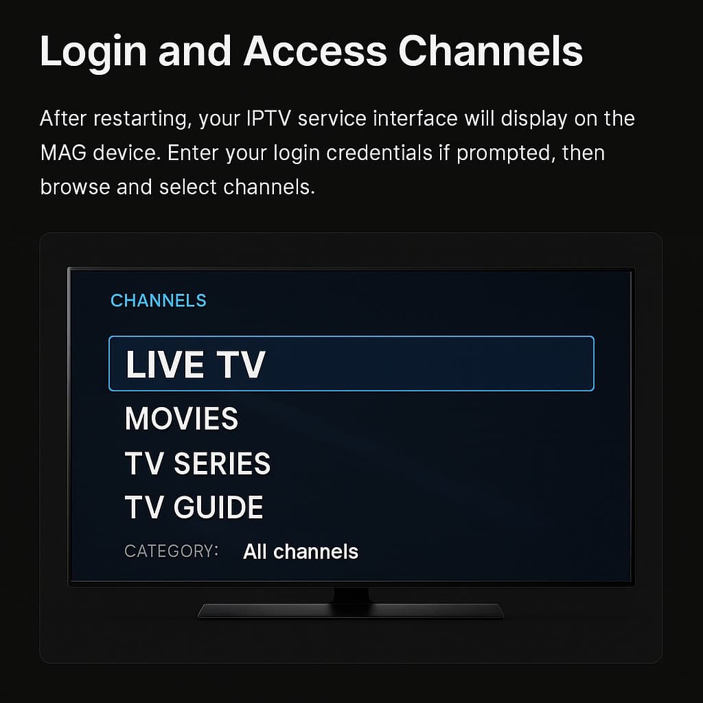 Login and access IPTV channels on MAG device